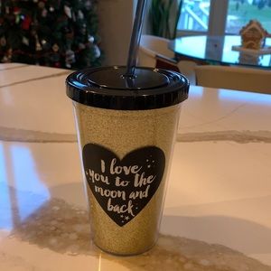 Gold Glitter Tumbler with Straw – “I Love You to the Moon and Back” – 16oz Reusa